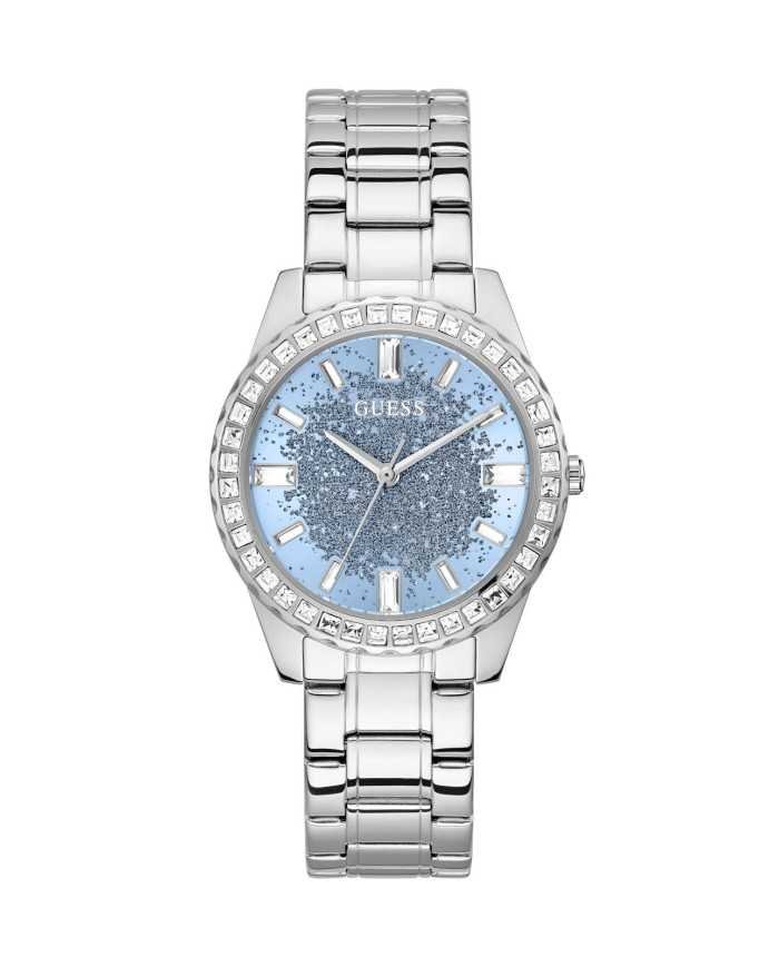 Silver watch with outlet blue face womens